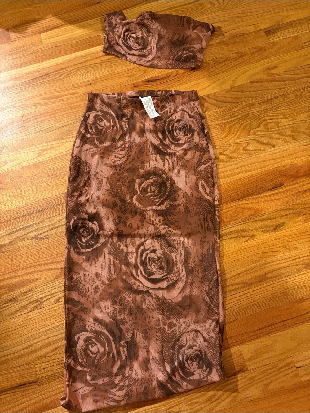 High-Waist Brown Floral Pencil Skirt strapless set MEDIUM
